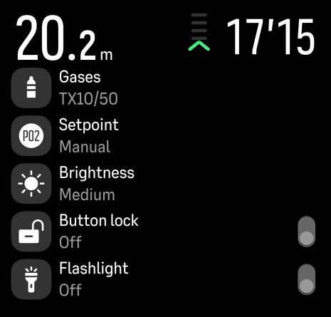 Menu immersione di Suunto Nautic con impostazione manuale del setpoint