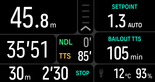 Display di Suunto Nautic con il nuovo campo Bailout TTS in evidenza